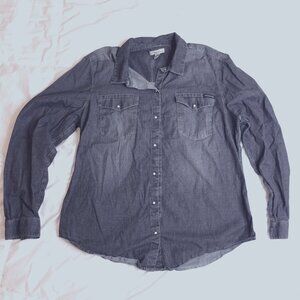 Calvin Klein Jeans Gray/Black XL Long Sleeve Denim Chambray Snap Button Shirt
